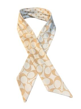 Coach Signature Twilly Scarf in Beige and White